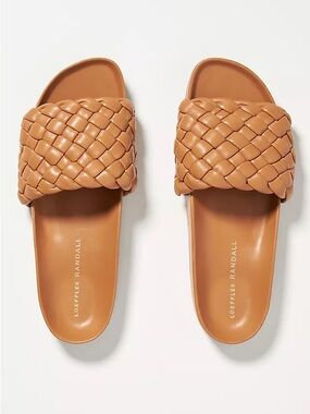 LOEFFLER RANDALL SONNIE TAN LEATHER SLIDES SZ 9